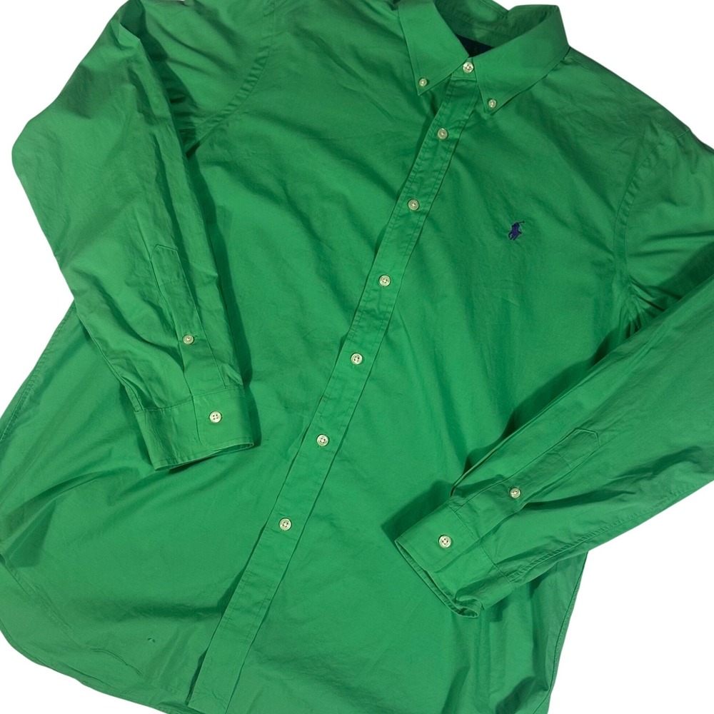 Ralph Lauren Button Down Shirt Mens Large Green Long Sleeve Cotton Pony Logo